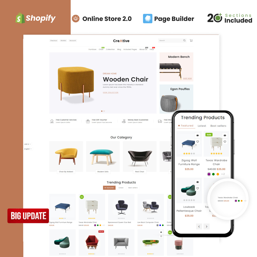 Creative Wood And Furniture Store Shopify Theme