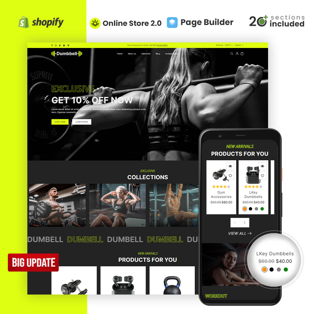 Dumbell – gym, Sports Clothing & Fitness Equipment Shopify Theme