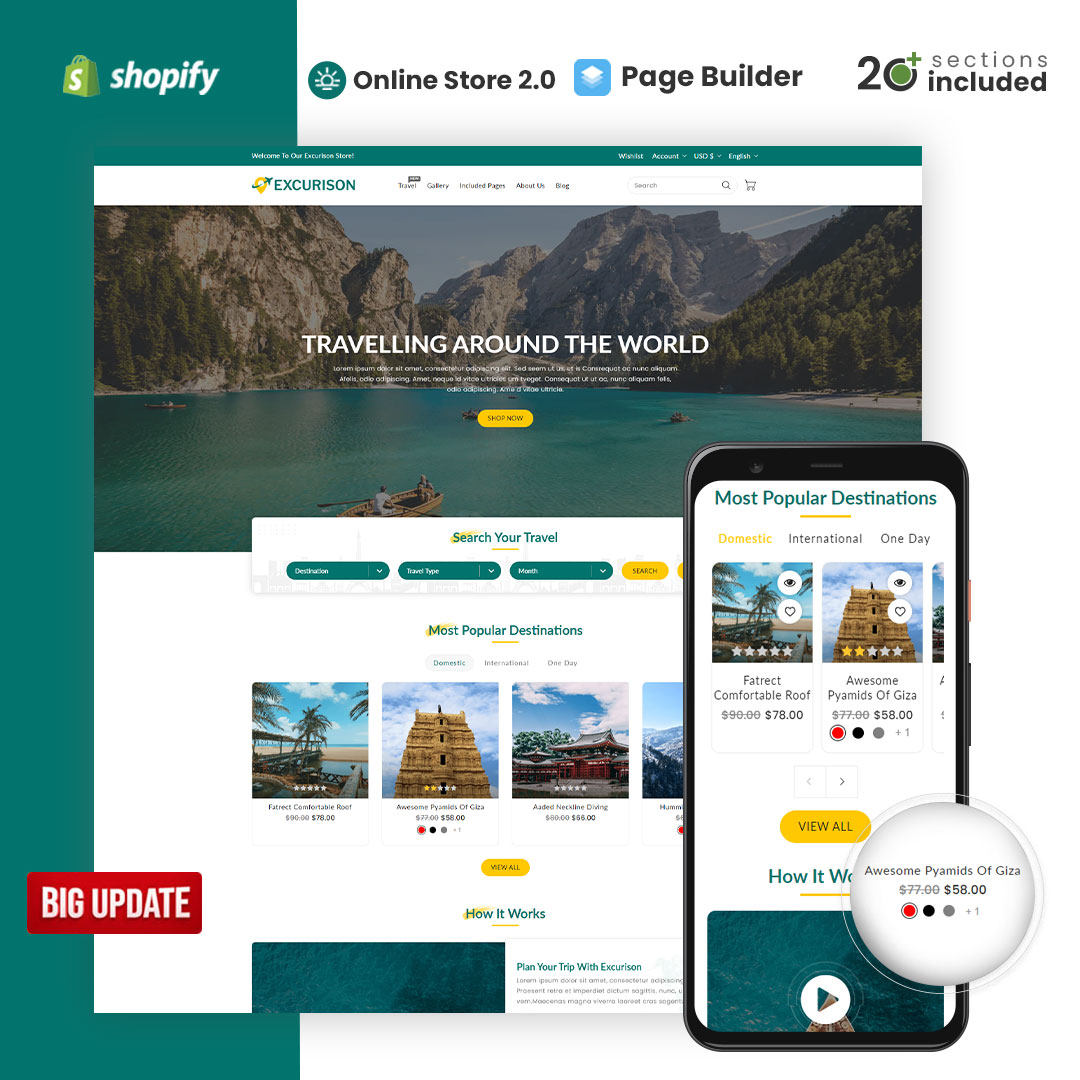 Excurison Tours and Travel Shopify Theme